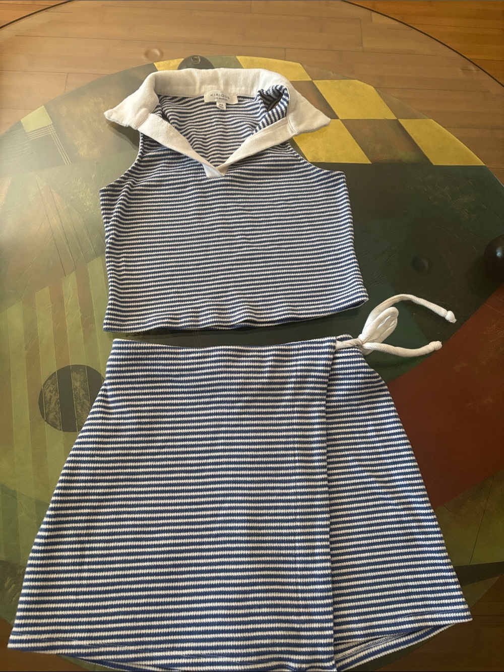 Striped Navy and White short Set